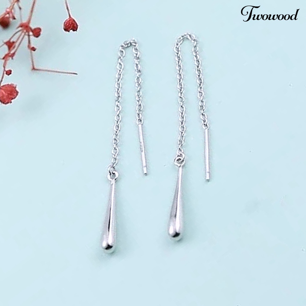 1 Pasang Anting Rantai Juntai Panjang Bahan 925 Silver Untuk Pesta