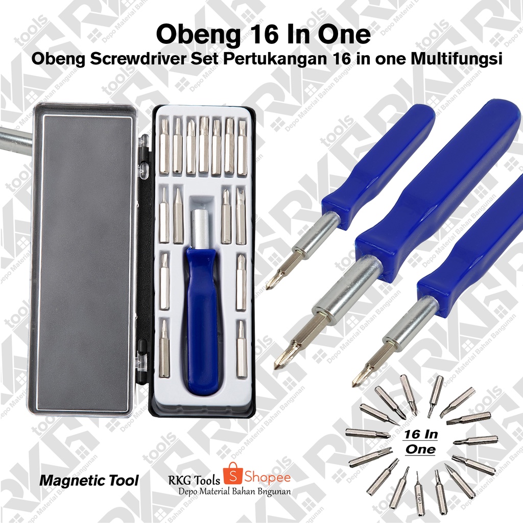 Obeng Set 16 in 1 Kotak Mini | Obeng Handphone Screwdriver I Obeng Set Multifungsi Serbaguna