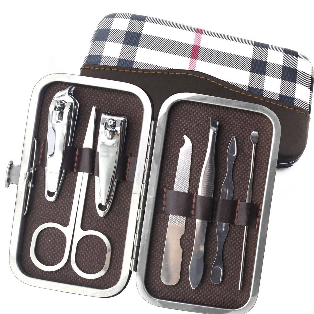 BRGUNIK Peralatan Menicure 7in1 Mini Stainless Stell Gunting Kuku Portable Tools Set Dengan Dompet R507