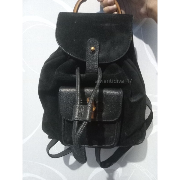 [[ Preloved ]] VINTAGE GUCCI BAMBOO MINI BACKPACK BLACK HITAM BAG TAS