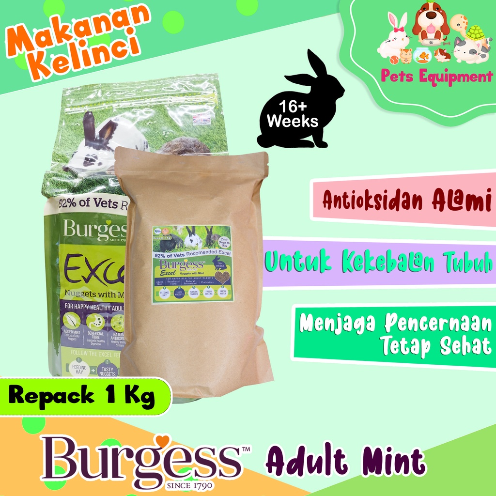 REPACK 1 KG BURGESS ADULT MINT/MAKANAN KELINCI / PELLET