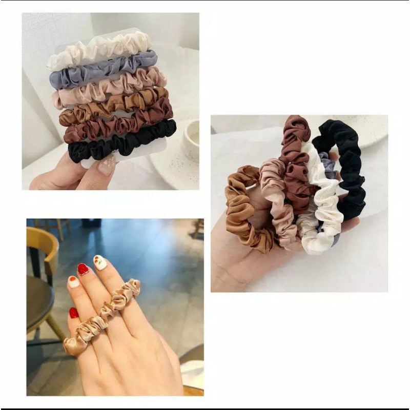 [COD] 1 set 6 pcs  ikat rambut Scrunchie Korea Kecil Ikat Rambut Korea bahan Kain Satin Kunciran