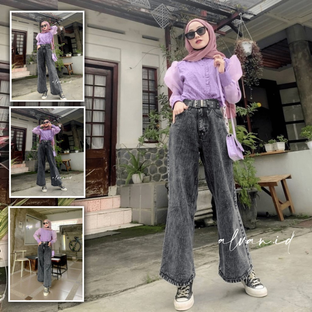 celana jeans wanita kulot jeans snow black