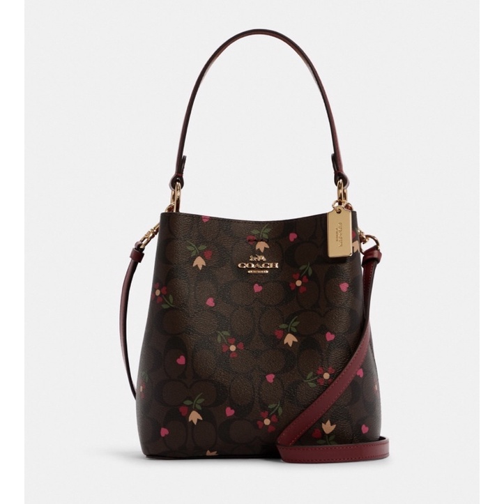 Coach Small Town Bucket Bag In Signature Canvas With Heart Petal Print (C7975)