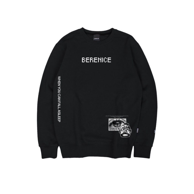 Sweater Crewneck POLUTION BERENICE Black | Sweatshirt Pria Hitam Top Quality