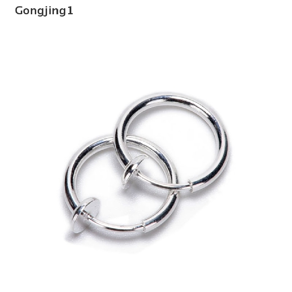 Gongjing1 2 Pcs Anting Tindik Hidung / Bibir / Telinga Palsu Model Bulat Gaya Punk Untuk Unisex / Pria / Wanita