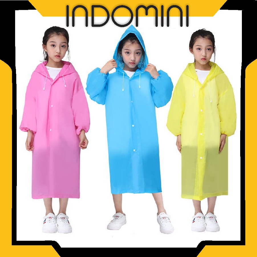 INDOMINI Jas Hujan Anak Karakter Hoodie Murah EVA Ponco Lengan Polos R758