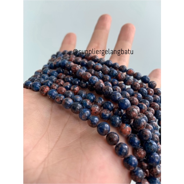 bahan batu import cloisonne 6mm round stone beads natural biru orange