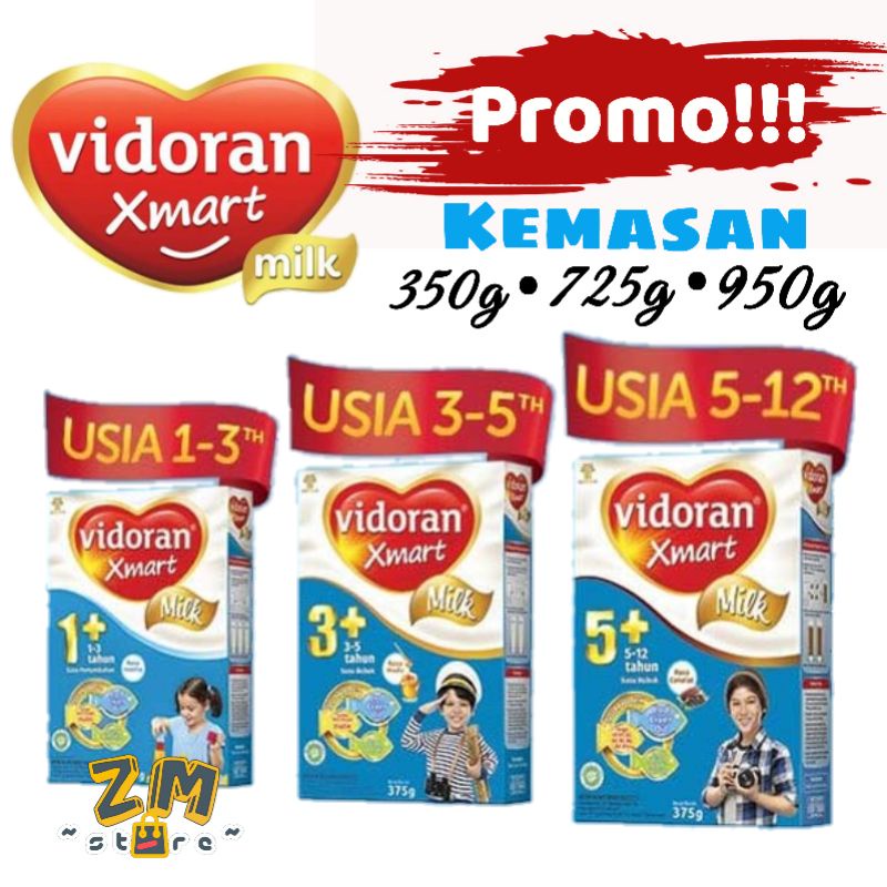 Vidoran Xmart 1+ /3+ /5+ Susu Formula Rasa Vanila,Madu Kemasan 350gr/725gr/950gr