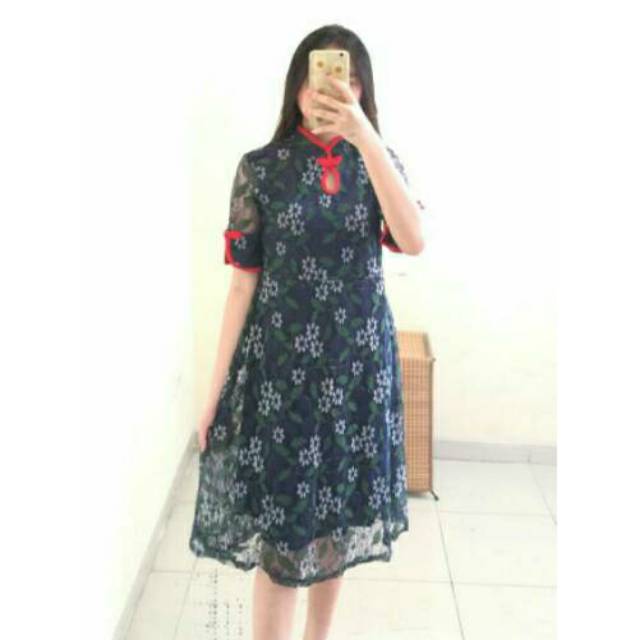 Dress Cheongsam import full brukat import model A Line dress Ken-531