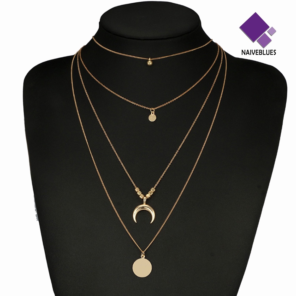 Kalung Rantai Liontin Manik-Manik Bulat 4 Lapis Bahan Alloy Gaya Retro Untuk Wanita