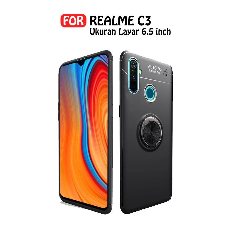 Soft Case Case Autofocus Magnetic Ring Case for Realme C3 Invisible Case Auto Focus iRing - Hitam