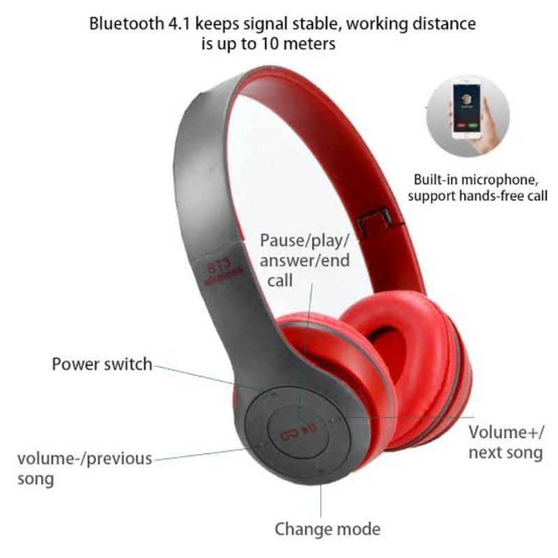 Headset wireless super mega bass/ earphone bluetooth big bass [P-47] series