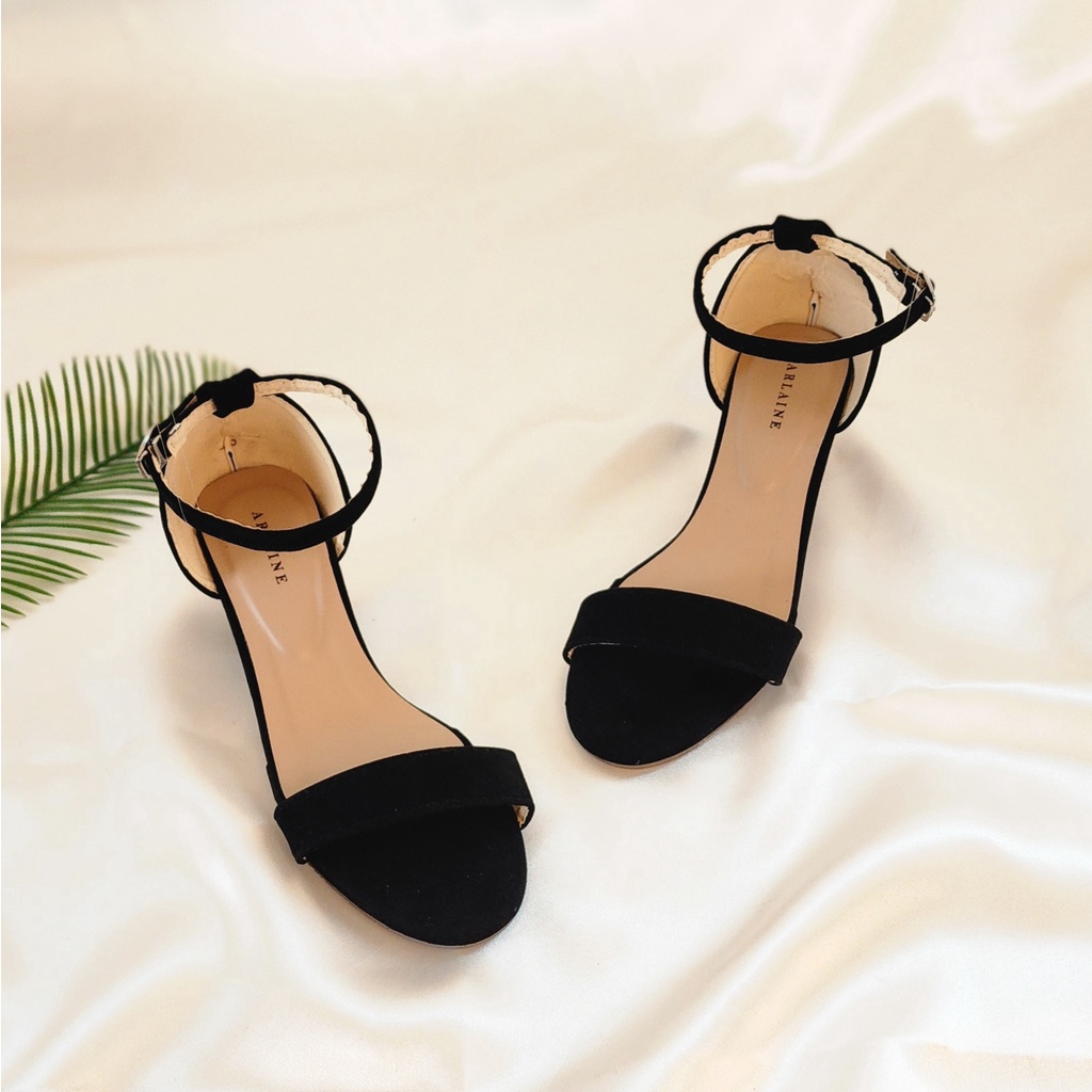 Arlaine- Casual Polos Suede / Sandal Heels Wanita / Heels 5Cm / Heels Tali [Hitam]