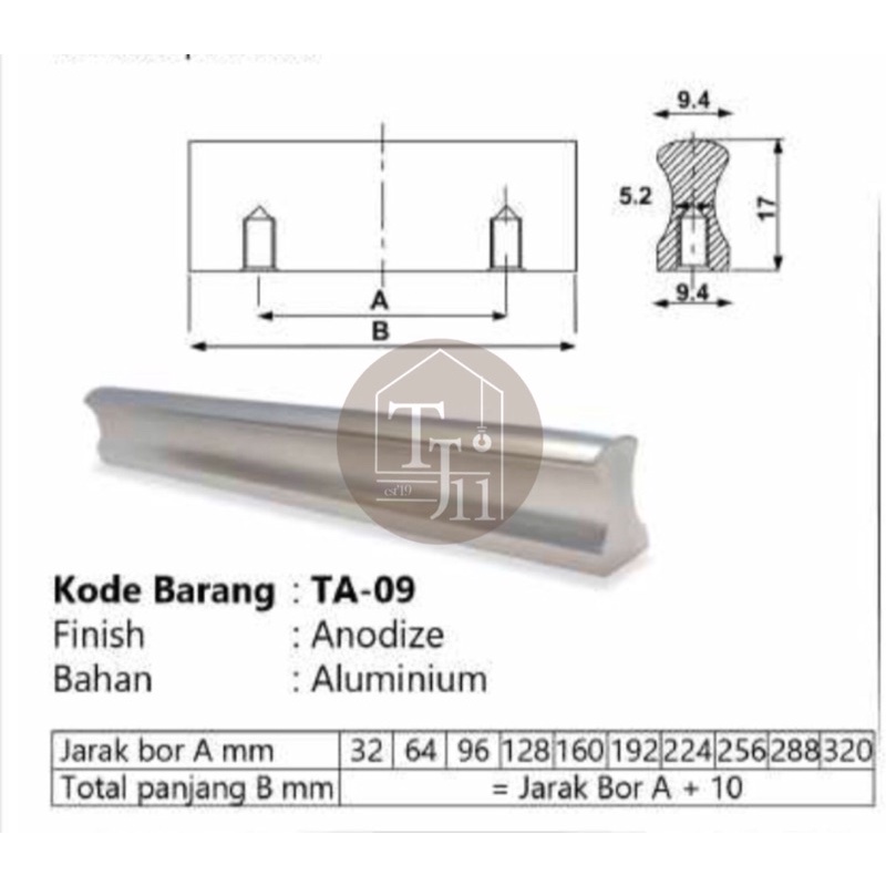 HANDLE TA 09-96 MM HUBEN / TARIKAN ALUMINIUM HUBEN TA 09-96MM