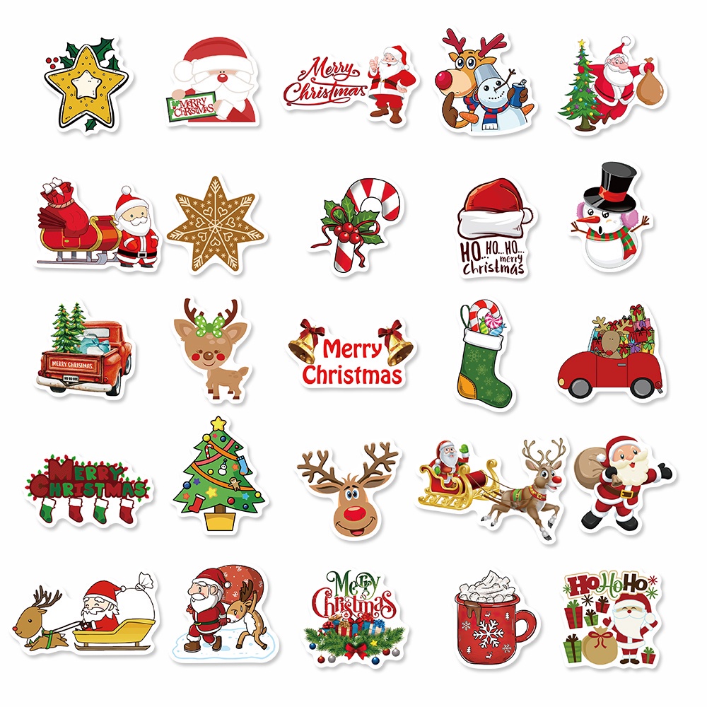 50 pieces of Christmas cartoon doodle stickers Christmas tree deer hat waterproof decoration