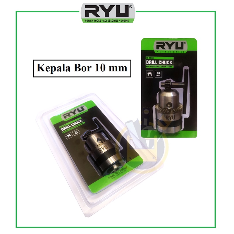 RYU Kepala Bor 10 Mm 3/8" Inch - Drill Chuck Key 10mm Kepala Mesin Bor + Kunci Bor 10 mm Kepala Chuc