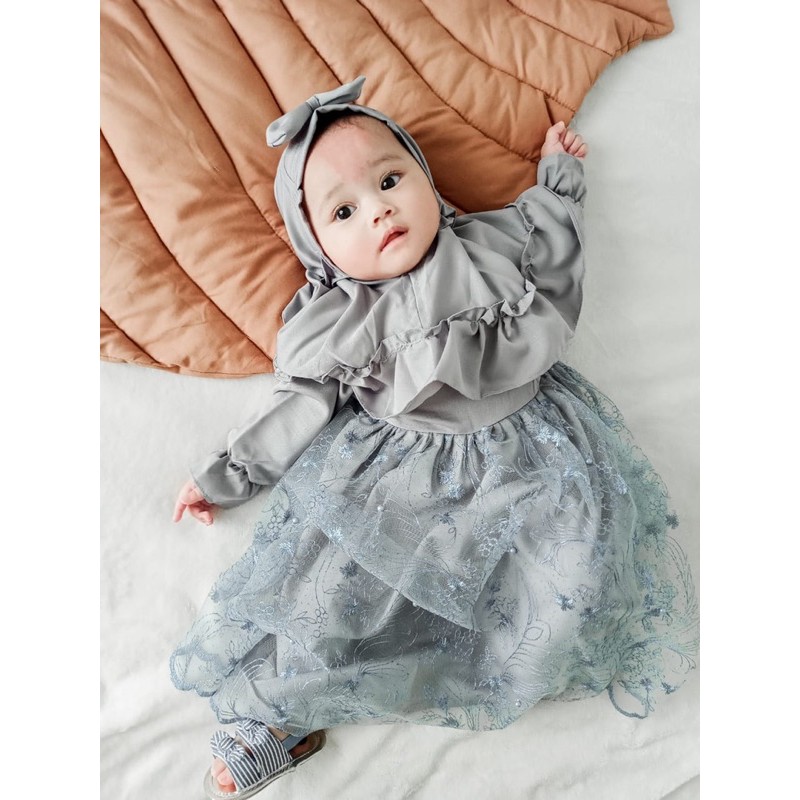 Gamis anak perempuan 1-3 tahun gamis lebaran gamis pesta tile anak baby pesta mewah tile akar premium APRIL gamis set muslim anak cewek tulle akar