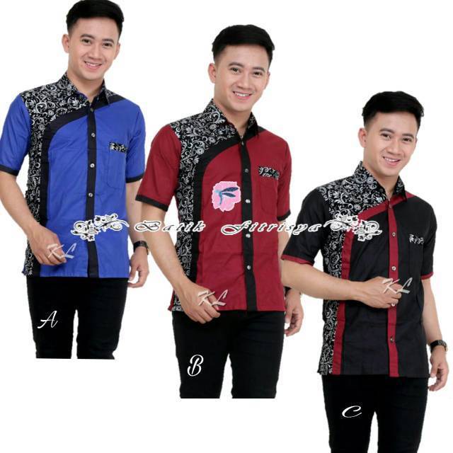 Hem Batik Pria - KOMBINASI PRADA MOTIF BUNGA PERAK WARNA BIRU HITAM MERAH