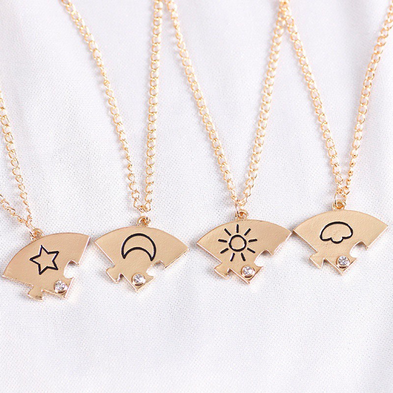 4Piece/Set Best Friend Friendship Necklace Sun Moon Cloud And Star Inlaid Rhinestone Stitching BFF Pendant Fashion Jewelry Gift|Pendant Necklaces