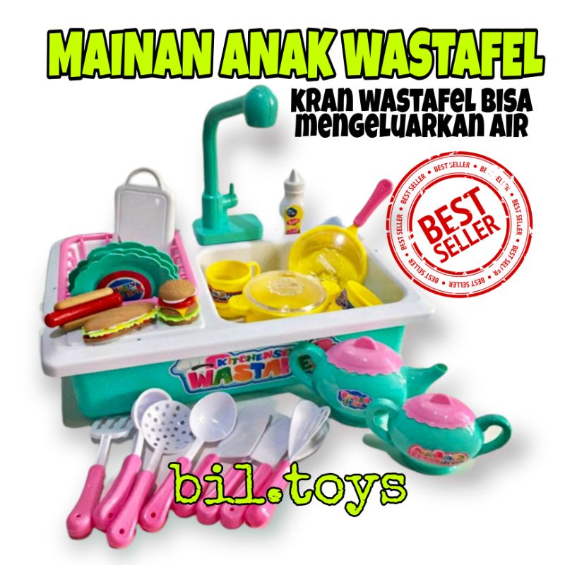 HAPPY WASTAFEL MAINAN ANAK MENGELUARKAN AIR DAN MAINAN PERLATAN MASAK ANAK