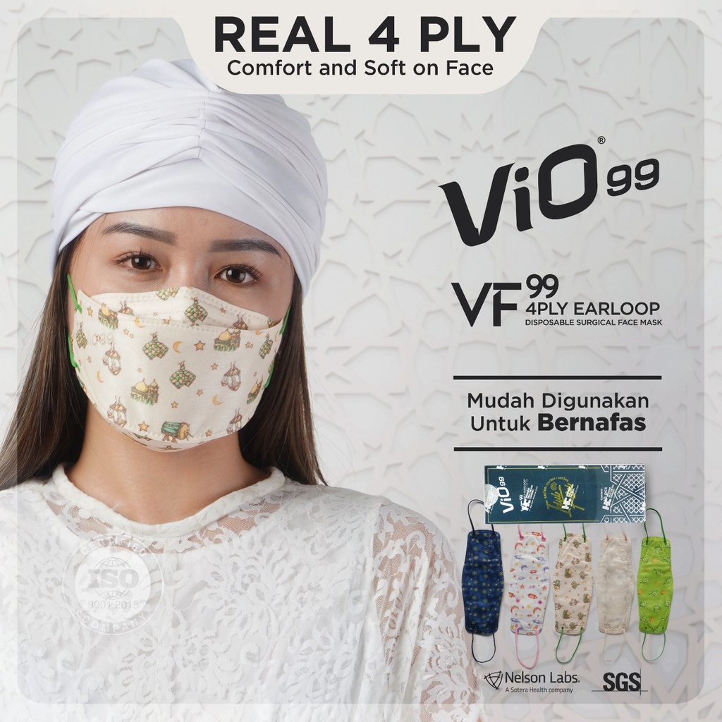 Vio VF99 Mask '10S 4 Ply Earloop Idul Fitri EDISI RAMADHAN DAN LEBARAN - ISI 10 MIX MOTIF FILTERASI 99% MASKER ISLAMI SPECIAL EDITION