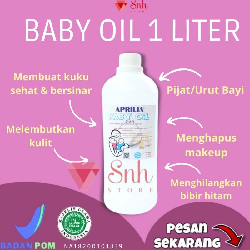 Baby oil 1 liter/Minyak Baby/Baby Oil Literan/Minyak urut Bayi/menghapus makeup/Minyak Pijat Bayi/perawatan bayi/pemutih kulit bayi/minyak telon bayi/pelembab kulit kering/perawatan kuku/