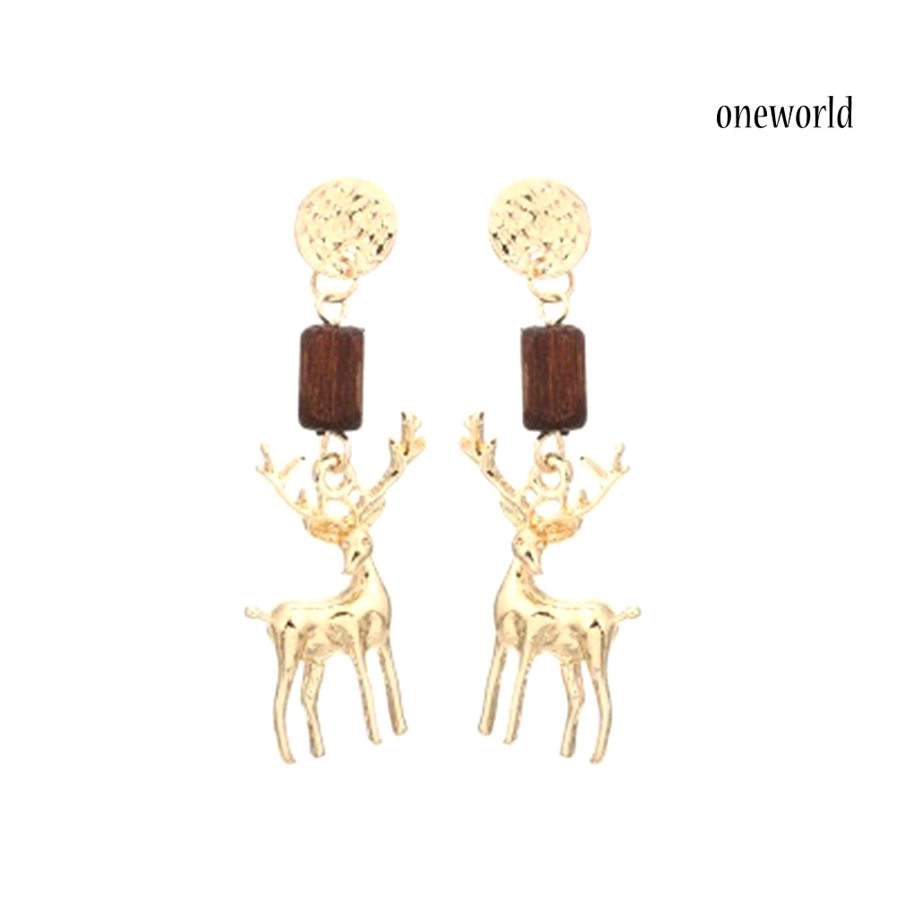 OW# Cute Women Elk Dangle Drop Ear Stud Clip On Earrings Christmas Jewelry Gift