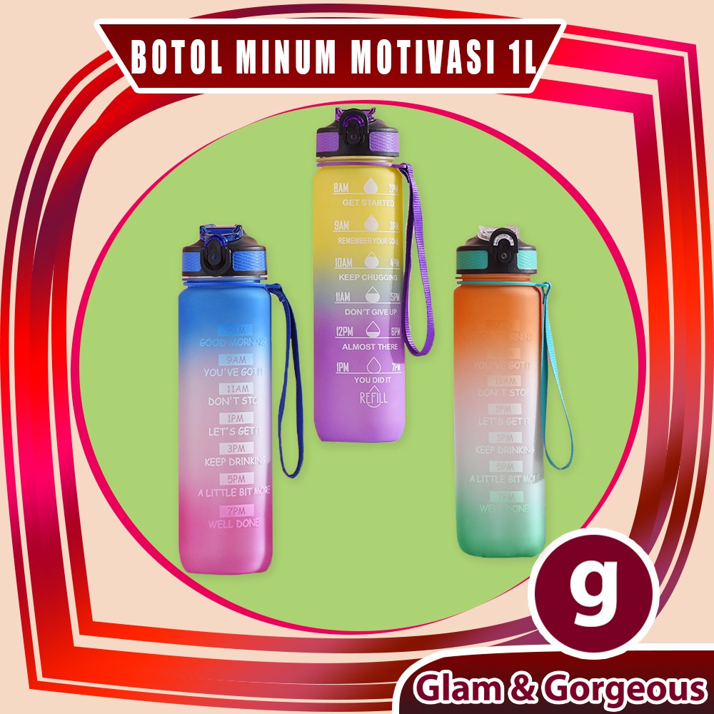 Botol Minum Motivasi dengan Penanda Waktu Kapasitas 1000ML Tutup Flip BP002