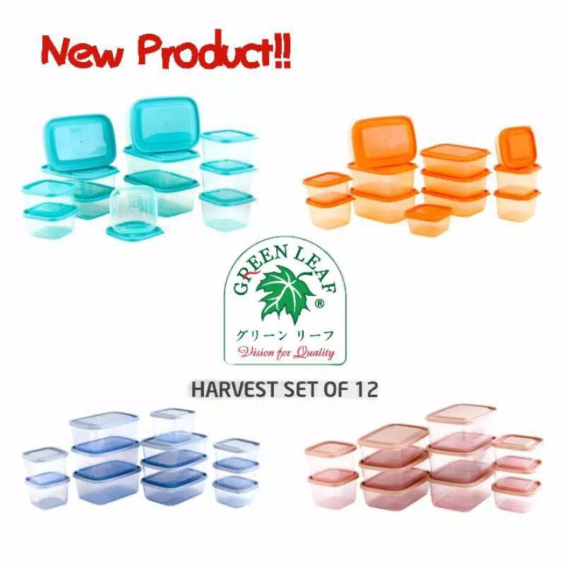 GREEN LEAF HARVEST SET ISI 12PCS PREMIUM / OTARU FOOD CONTAINER ORIGINAL / TOPLES KOTAK MAKANAN PLASTIK SET