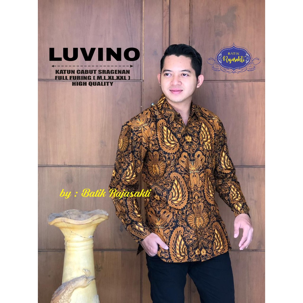 LUVINO Atasan Baju Kemeja Batik Pria Lengan Panjang PREMIUM LAPIS FURING Katun RAJASAKTI