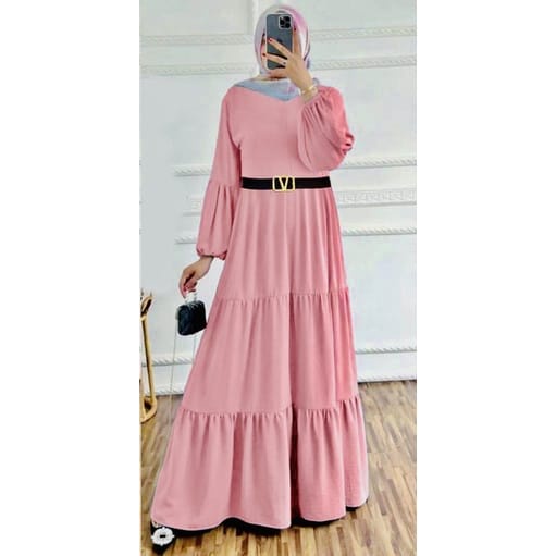 Gamis Midi Dress Tangan Balon Gamis Sabuk Gamis Midi Sabuk Gamis Remple