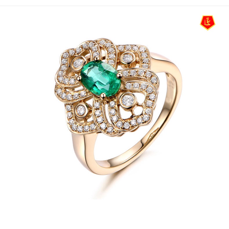 [Ready Stock]Stylish Elegant Silver Rose Emerald Ring