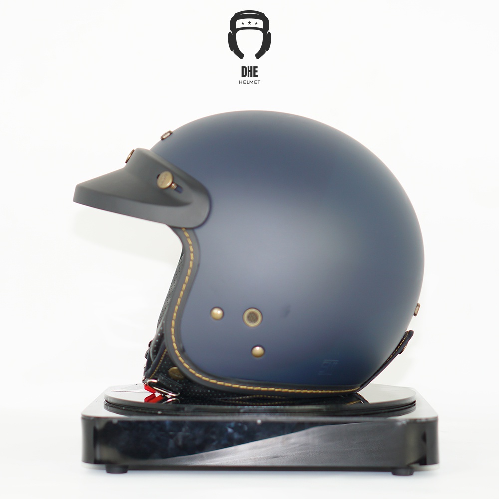 HELM NJS NR-80S Retro SOLID ORIGINAL PREMIUM FREE PET NJS (TOPI HELM BOGO) STANDART SNI Dewasa-blue navy doff