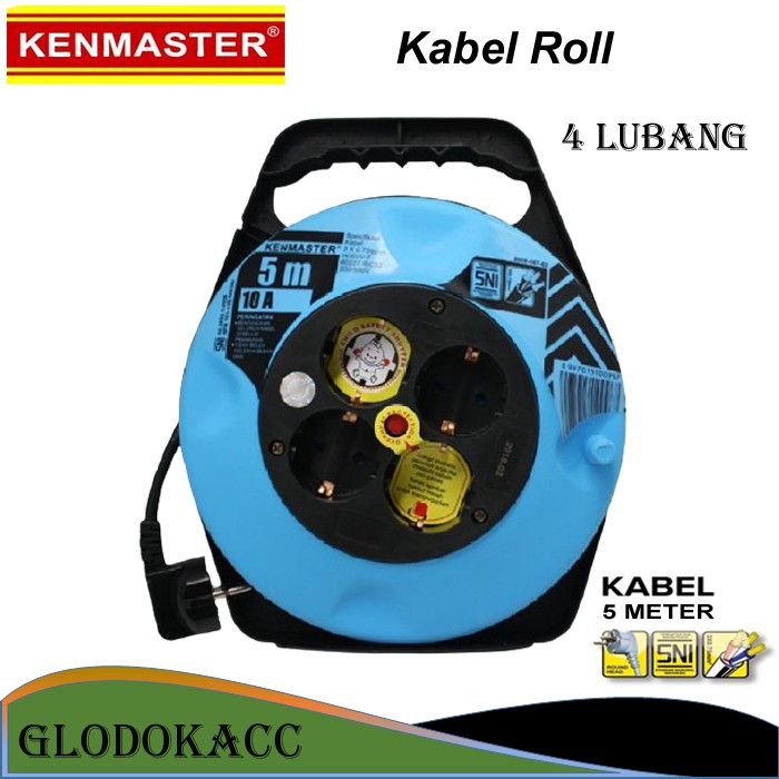 Kabel Roll 5 meter 10A / Kenmaster Stop Kontak Kabel Roll 4 lubang