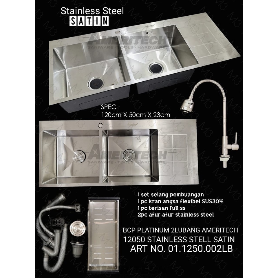 KITCHEN SINK STAINLESS PLATINUM BLACK DAN STAINLESS 12050/ BCP 2 LUBANG (INSTANT)
