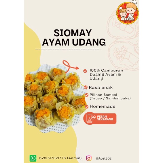 

1 PACK DIMSUM AYAM UDANG ISI 12PCS (HALAL)