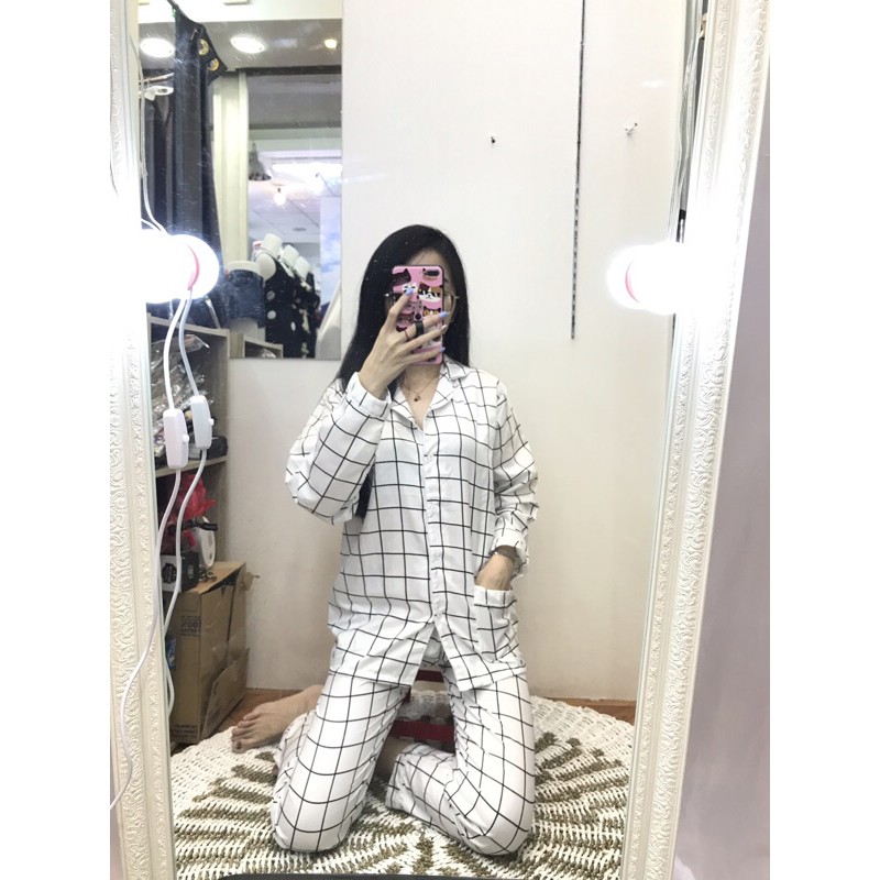 piyama/pajamas kotak&quot; PP putih murah.homewear/sleepwear/bajutidur cwe PP tartan white kekinian