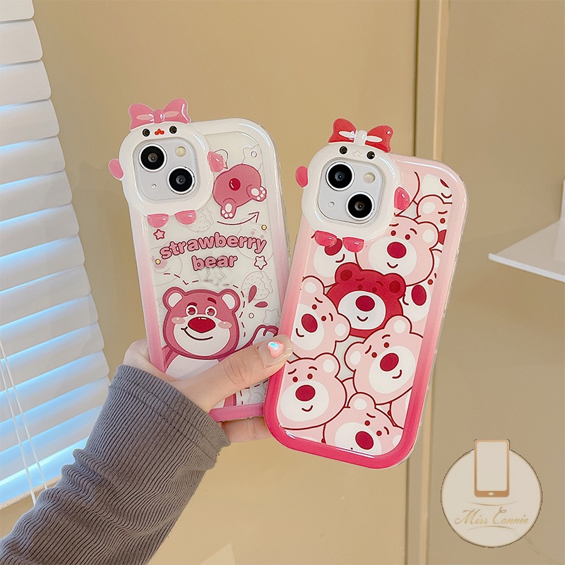 Soft Case TPU Motif Kartun Little Monster Strawberry Bear 3D Untuk IPhone 11 13 12 14 Pro MAX 6 6S 7 8 Plus XR X XS MAX SE