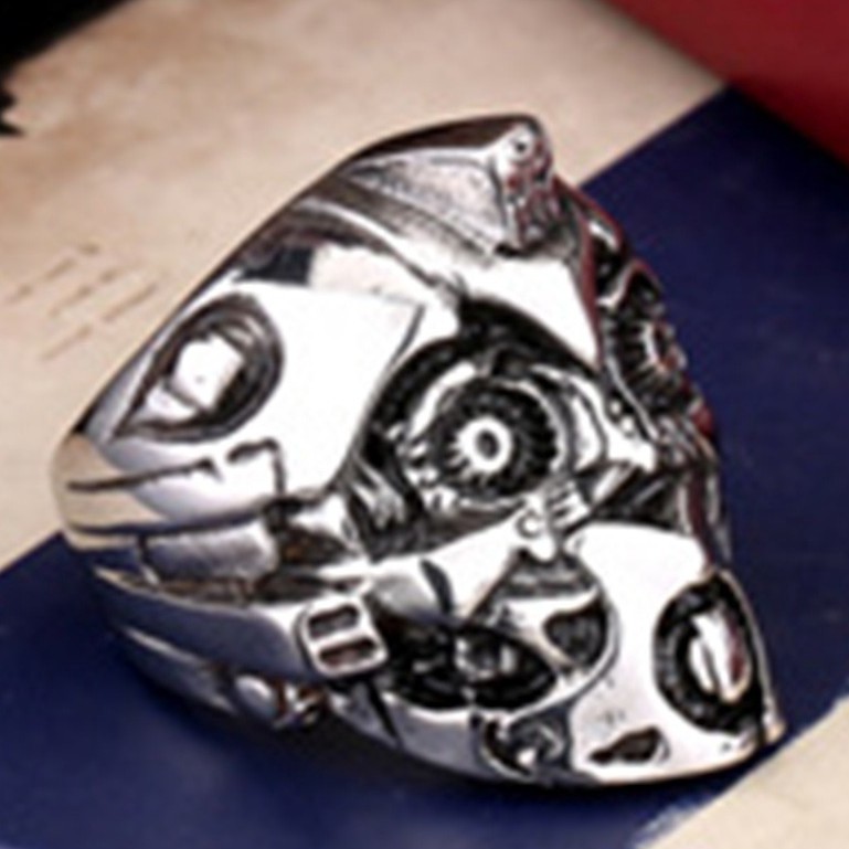 SEUSUK Cincin Fashion Vintage Punk Bentuk Robot Transformer untuk Hadiah Pria/Pernikahan