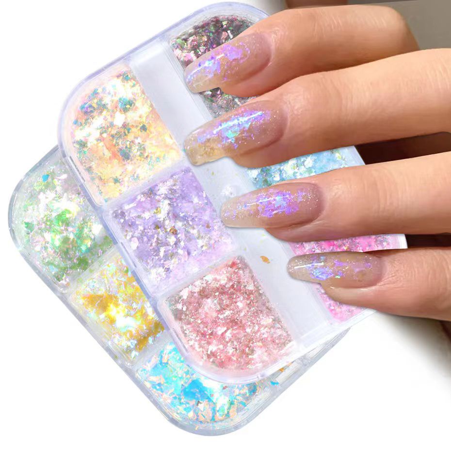 6Set Flakes Opal Pastel Polarized Aurora Powder / Pecahan Flakes Aurora Gaya Jepang