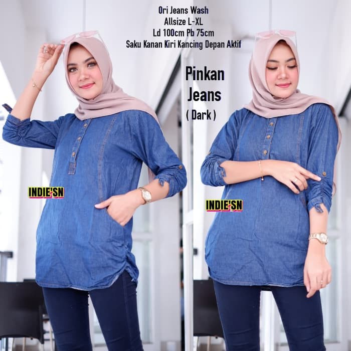 PINKAN JEANS - BAJU ATASAN WANITA JEANS BLOUSE JEANS MURAH