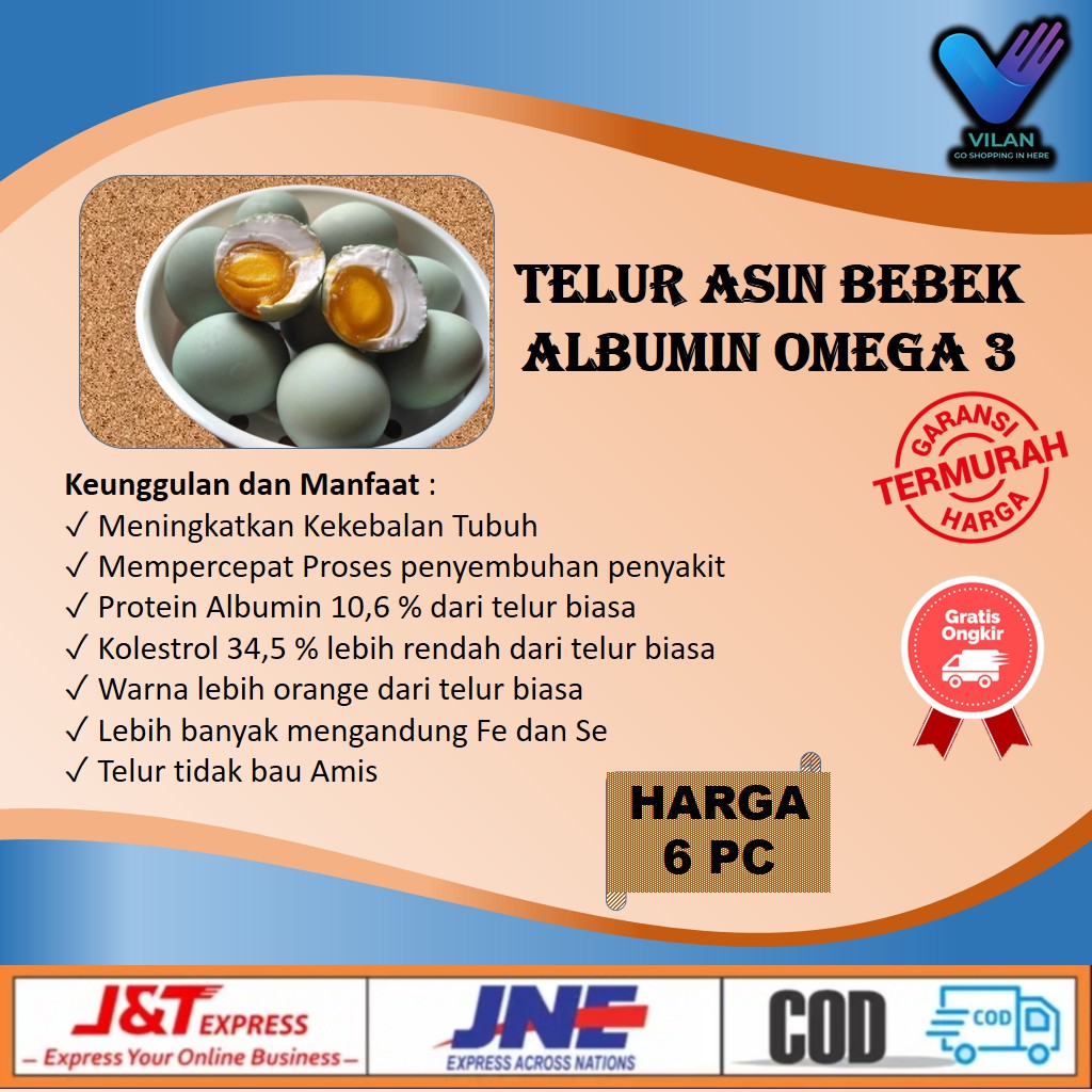 

TELUR ASIN MASIR BEBEK ALBUMIN OMEGA 3 TELOR ASIN MASIR TELUR BEBEK MENTAH MATANG 6 BUTIR