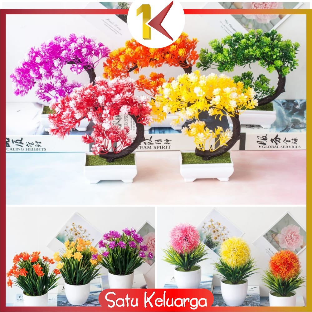 SK-C35-37 Ornamen Pot Bonsai Pajangan Dekorasi Rumah Tanaman Bunga Hias Plastik Artificial Flower-8