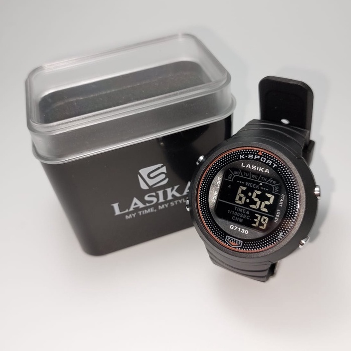 Jam Tangan Unisex Digital Lasika Type 7130 Series Layar Hitam Water Resistant Gratis Box