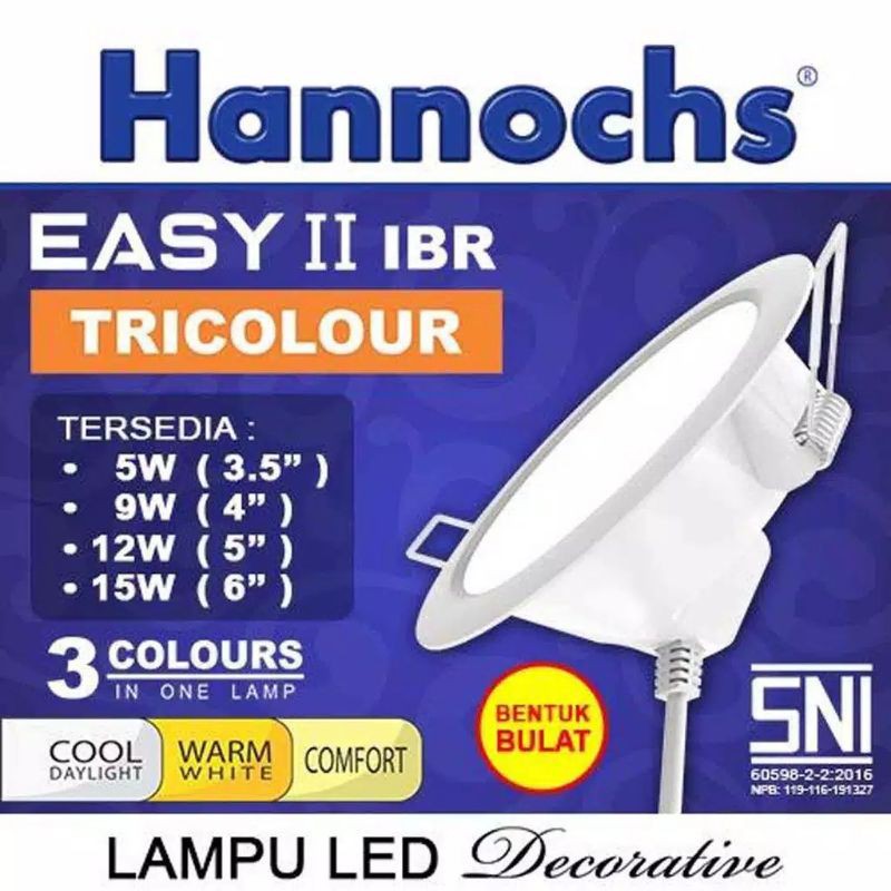 Lampu LED Downlight / Lampu Ceiling Plafon Hannochs Tricolor 3W/5W/9W/12W/15W