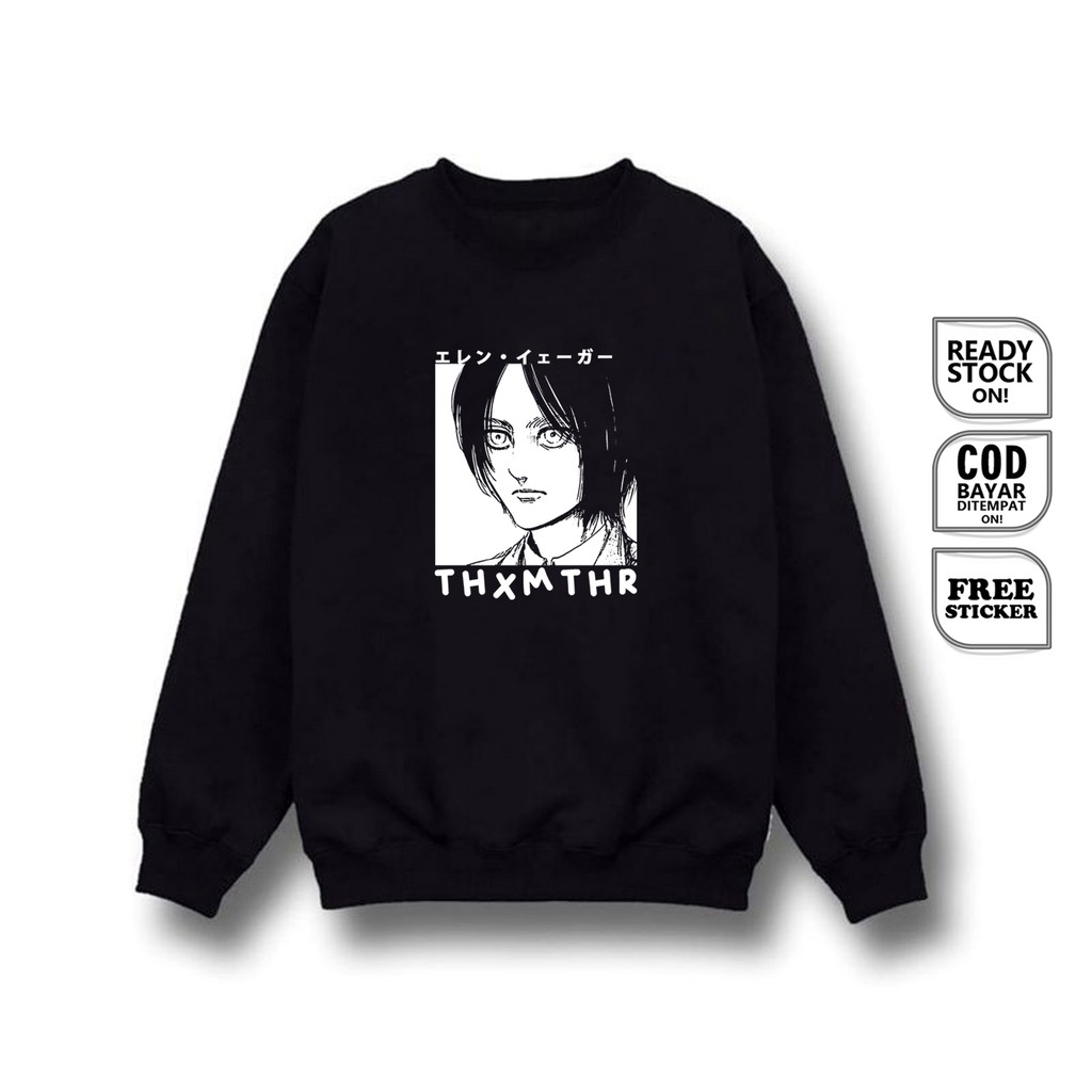 SWEATER CREWNECK EREN YEAGER ATTACK ON TITAN エレン・イェーガー MANGA SHINGEKI NO KYOJIN PASUKAN BERSENJATA S