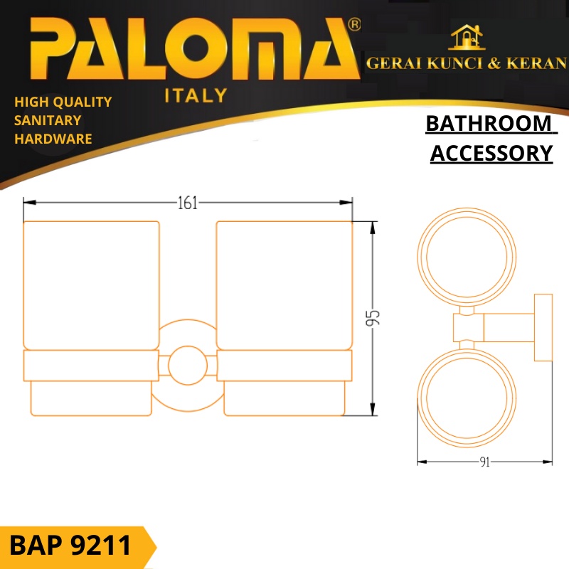 PALOMA BAP 9211 Tempat Gelas Sikat Gigi Kumur Rak Tumbler Holder Mandi Hitam Black