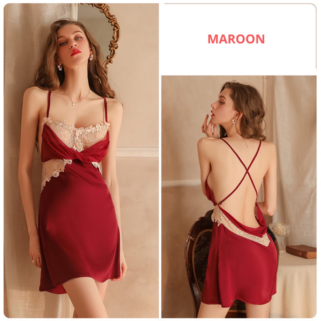 Sexy Lingerie Satin Dress Baju Sexy Wanita Bahan Satin Sexy Night Dress bisa untuk Seserahan 1615