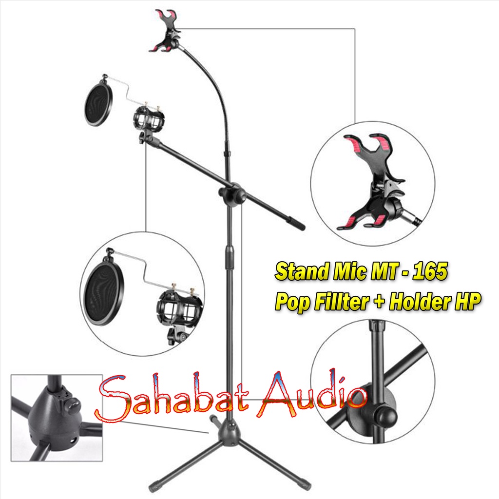 Stand Mic MT 165 Tripod Microphone Stand Mic Lantai Jepit HP Holder HP / Stand Mikrofon Smule